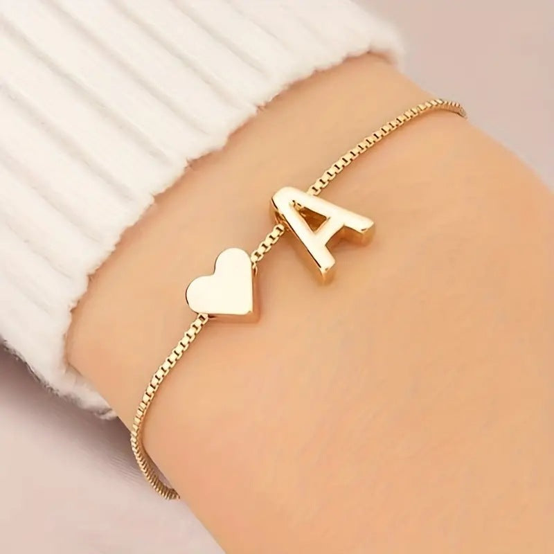 Gold Custom Heart-shaped Initials Bracelet