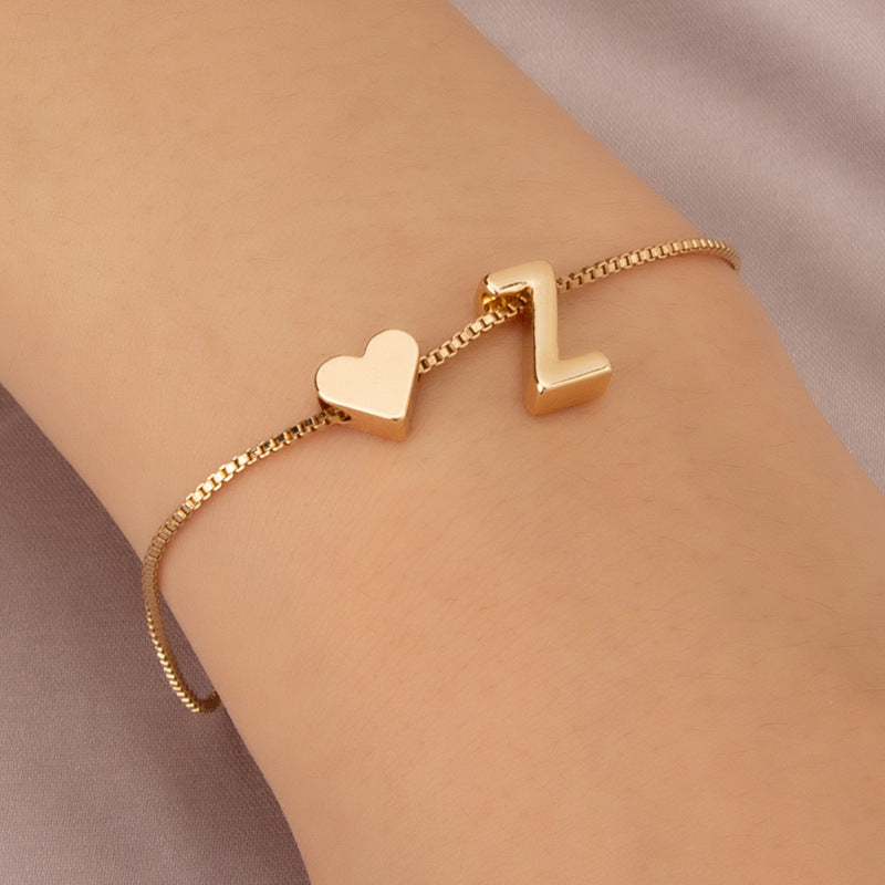 Gold Custom Heart-shaped Initials Bracelet