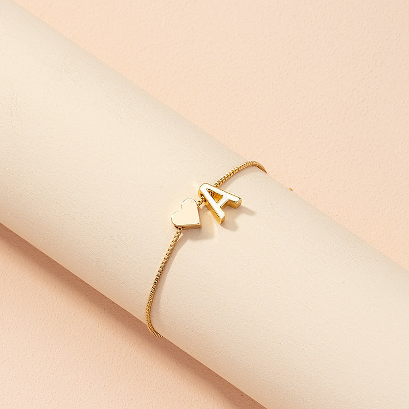 Gold Custom Heart-shaped Initials Bracelet