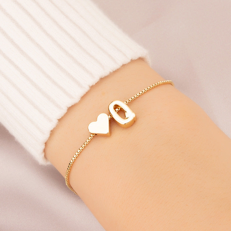 Gold Custom Heart-shaped Initials Bracelet