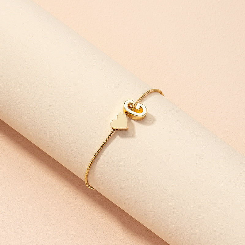 Gold Custom Heart-shaped Initials Bracelet