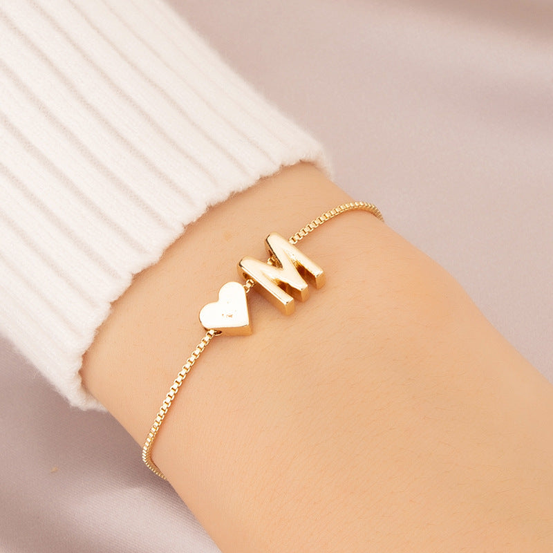 Gold Custom Heart-shaped Initials Bracelet