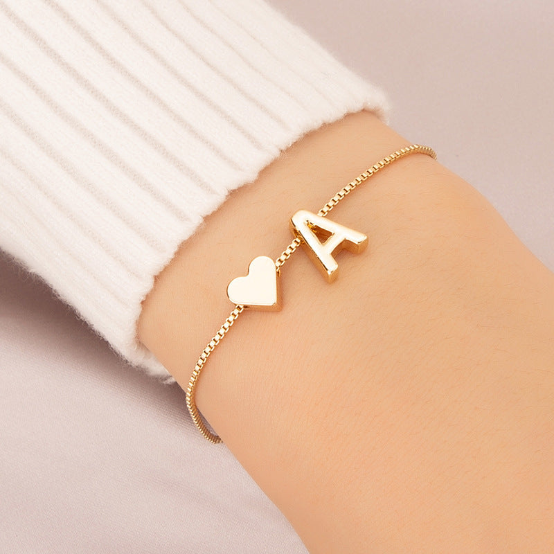 Gold Custom Heart-shaped Initials Bracelet