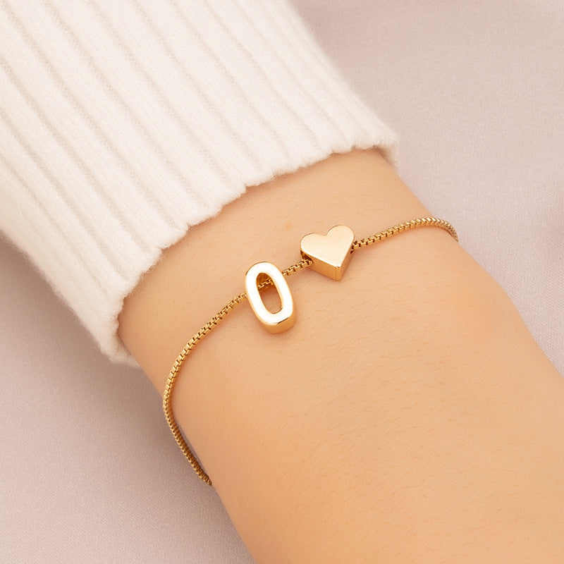 Gold Custom Heart-shaped Initials Bracelet