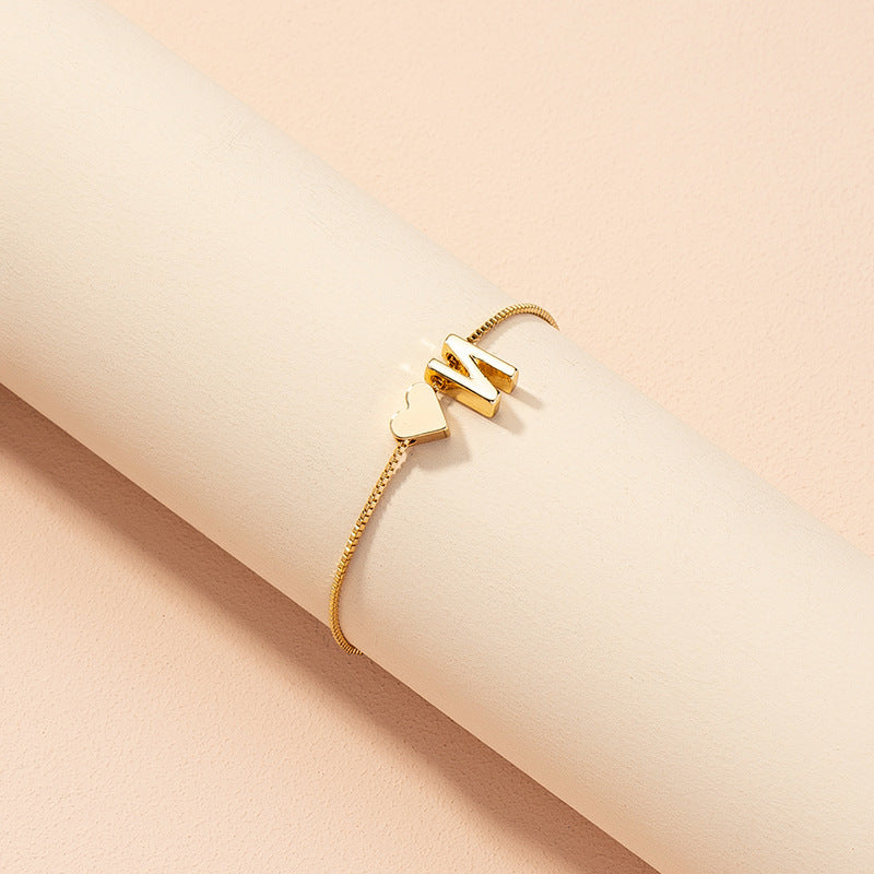 Gold Custom Heart-shaped Initials Bracelet