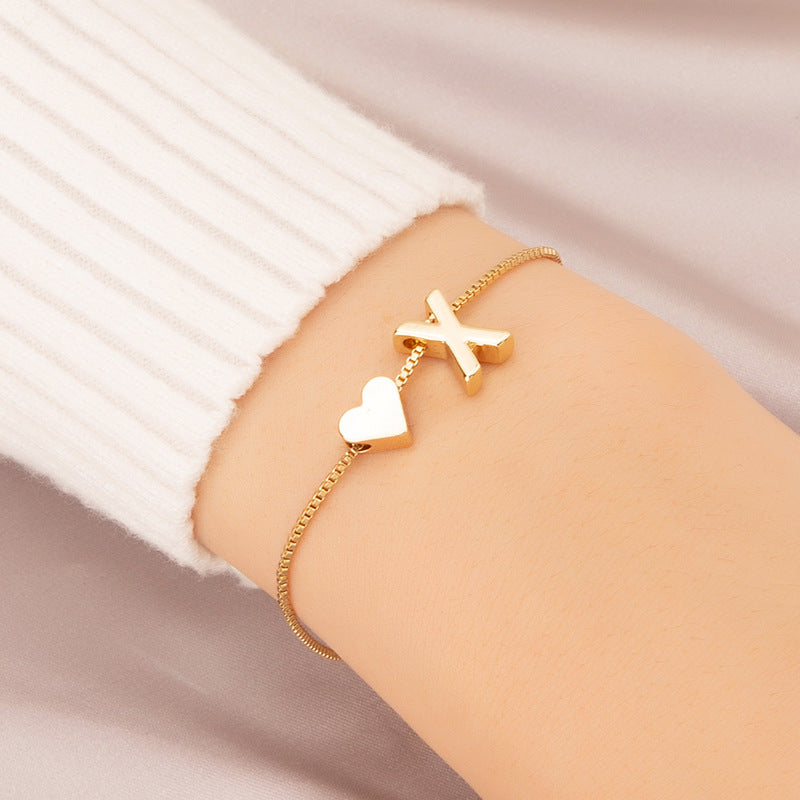 Gold Custom Heart-shaped Initials Bracelet