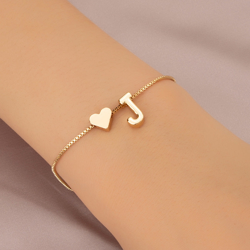 Gold Custom Heart-shaped Initials Bracelet