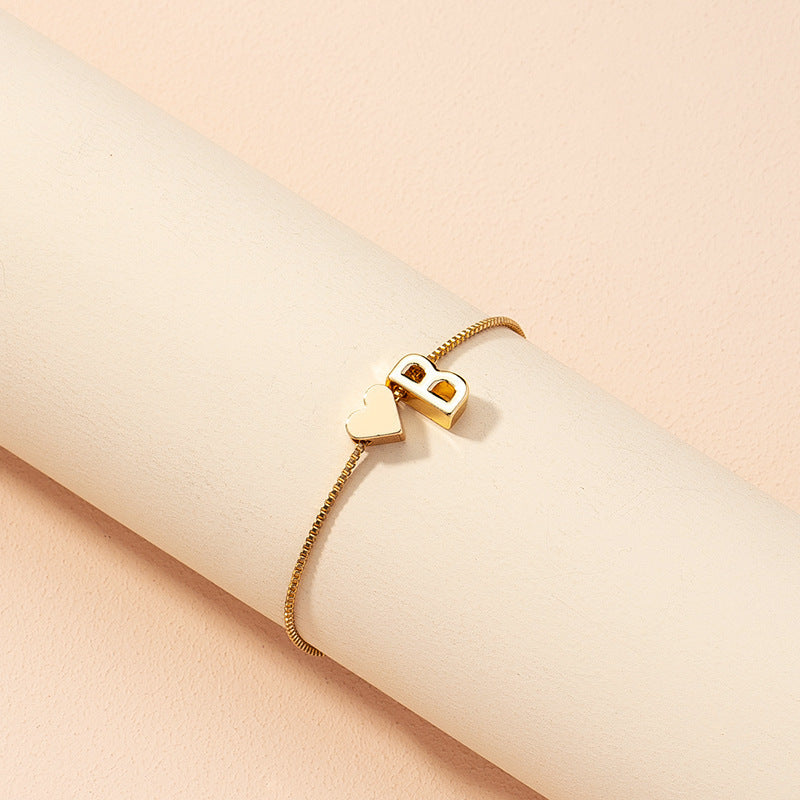 Gold Custom Heart-shaped Initials Bracelet