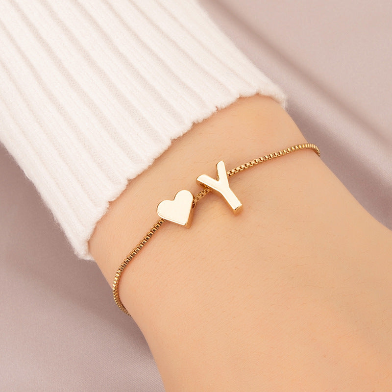 Gold Custom Heart-shaped Initials Bracelet