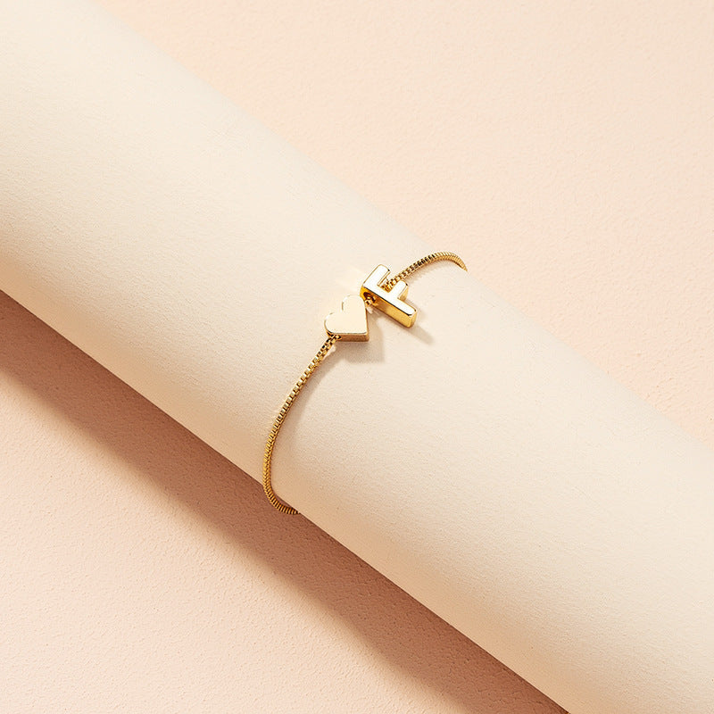 Gold Custom Heart-shaped Initials Bracelet
