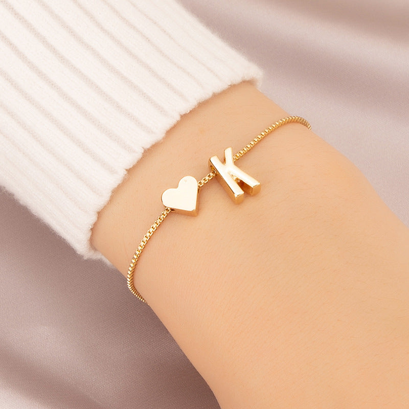 Gold Custom Heart-shaped Initials Bracelet