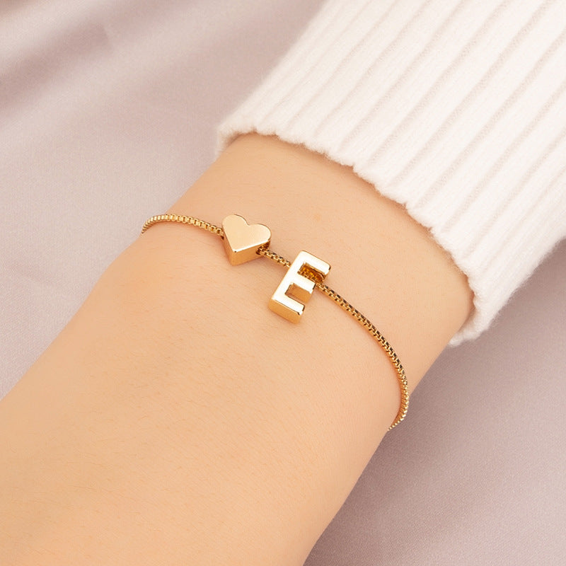 Gold Custom Heart-shaped Initials Bracelet