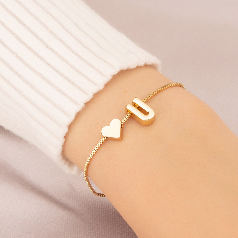 Gold Custom Heart-shaped Initials Bracelet