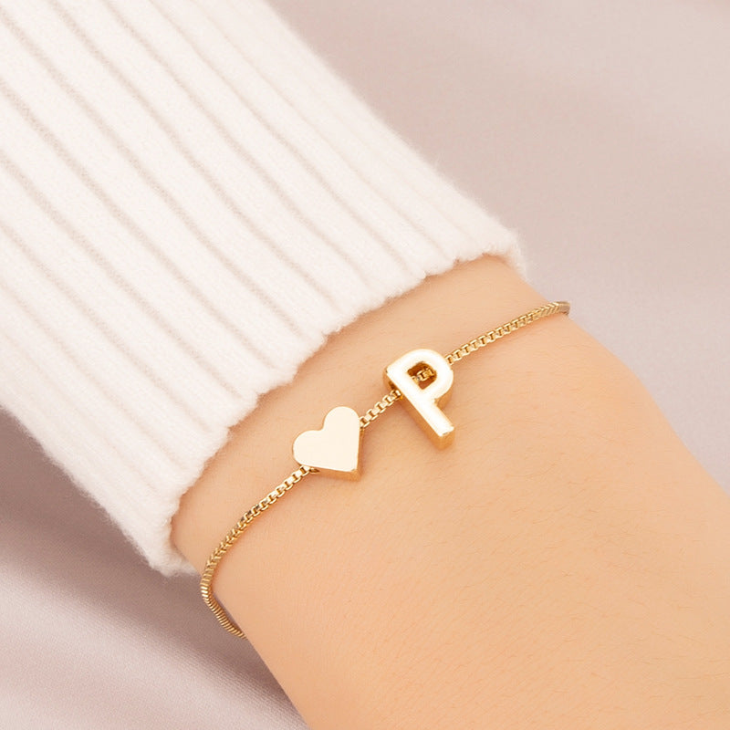 Gold Custom Heart-shaped Initials Bracelet