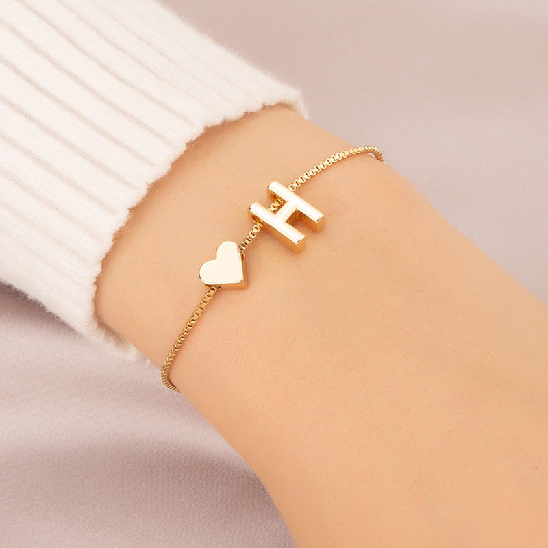 Gold Custom Heart-shaped Initials Bracelet