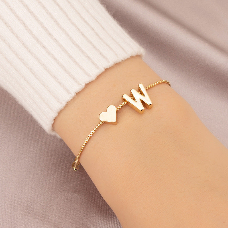 Gold Custom Heart-shaped Initials Bracelet