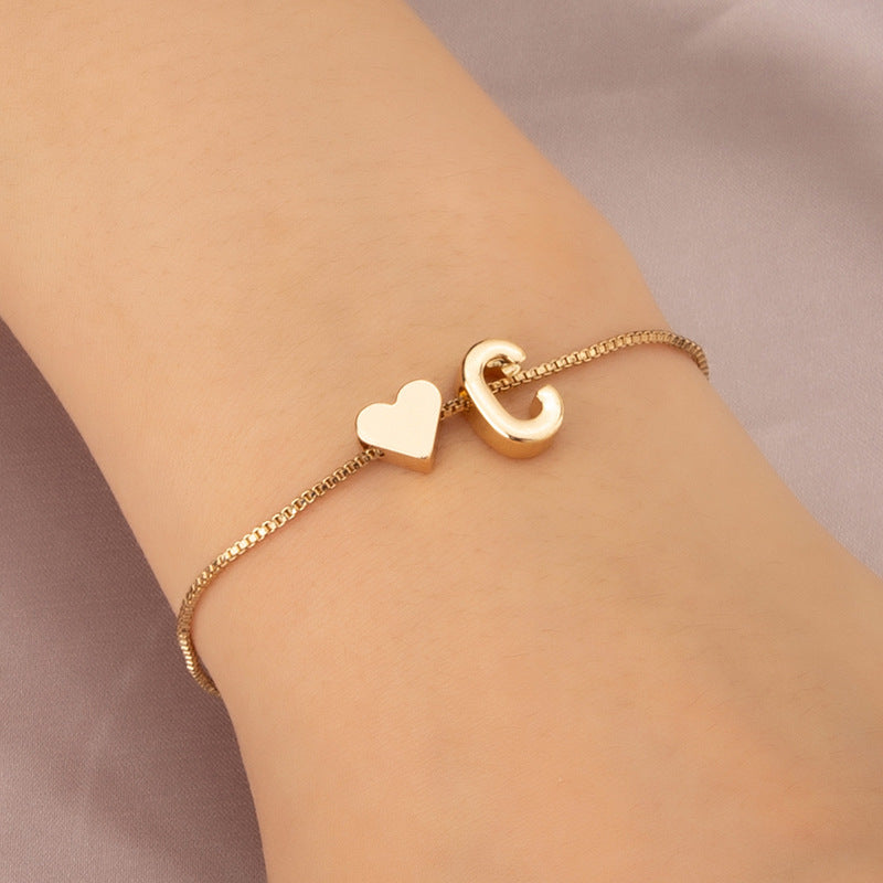 Gold Custom Heart-shaped Initials Bracelet