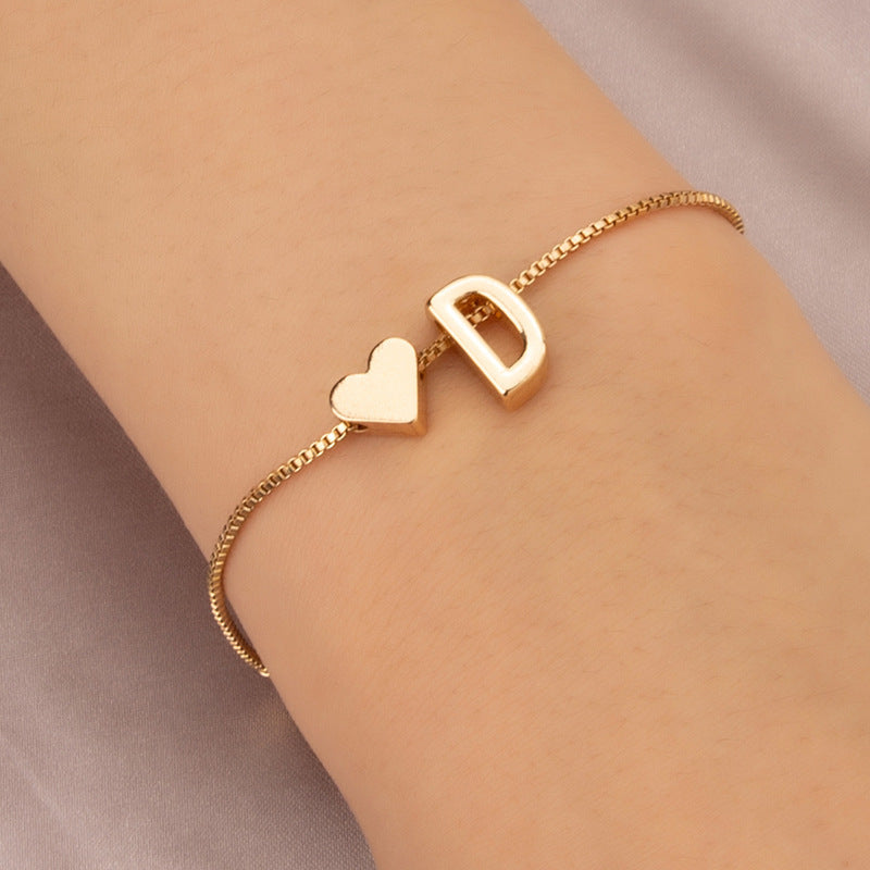 Gold Custom Heart-shaped Initials Bracelet