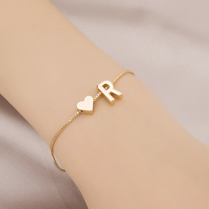 Gold Custom Heart-shaped Initials Bracelet