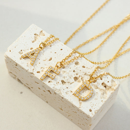 Crystal Letter Necklace 14k