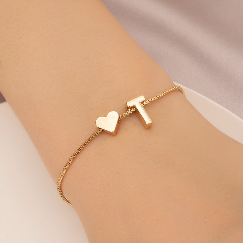 Gold Custom Heart-shaped Initials Bracelet