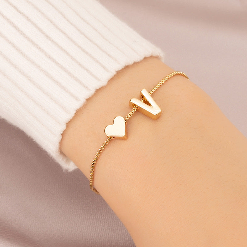 Gold Custom Heart-shaped Initials Bracelet