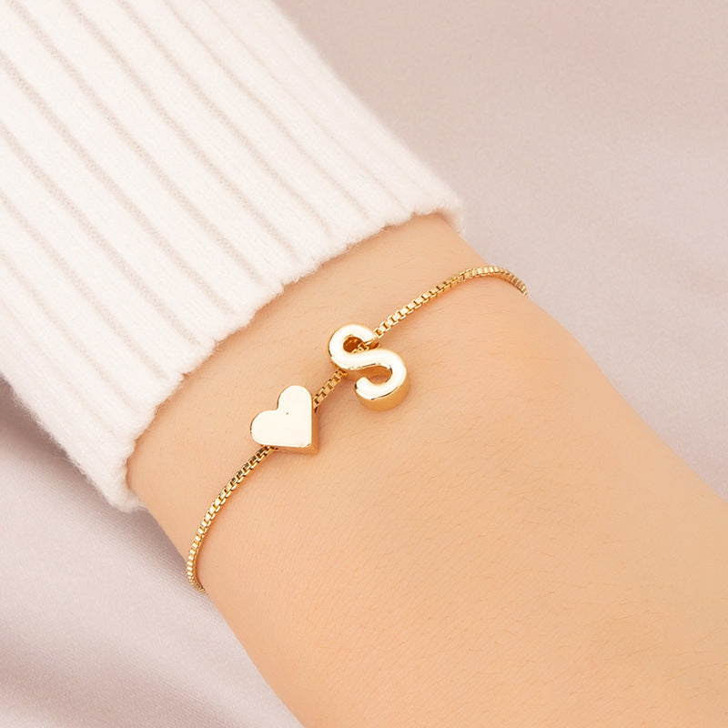 Gold Custom Heart-shaped Initials Bracelet